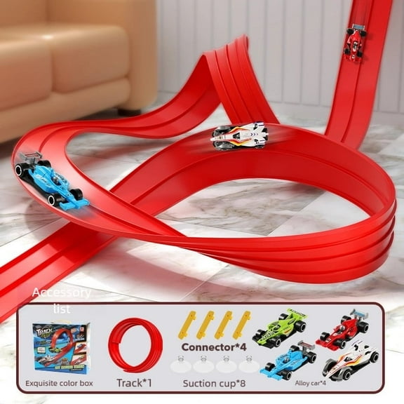 Flex Track 13 Ft Starter Set, Flexible Race Car Ramp Track for Ages 3 & Up with Suction Cups Compatible 360 degreeswith Hot Wheels and Diecast 1/64th Cars