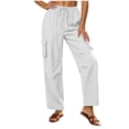 thumbnail image 2 of Mifsaly Lightweight Cargo Pants for Women Cotton Linen Elastic Waist Drawstring Causal Summer Pants with Multi Pockets Loose Relaxed Fit Outdoor Lounge Outfits White,XL, 2 of 5