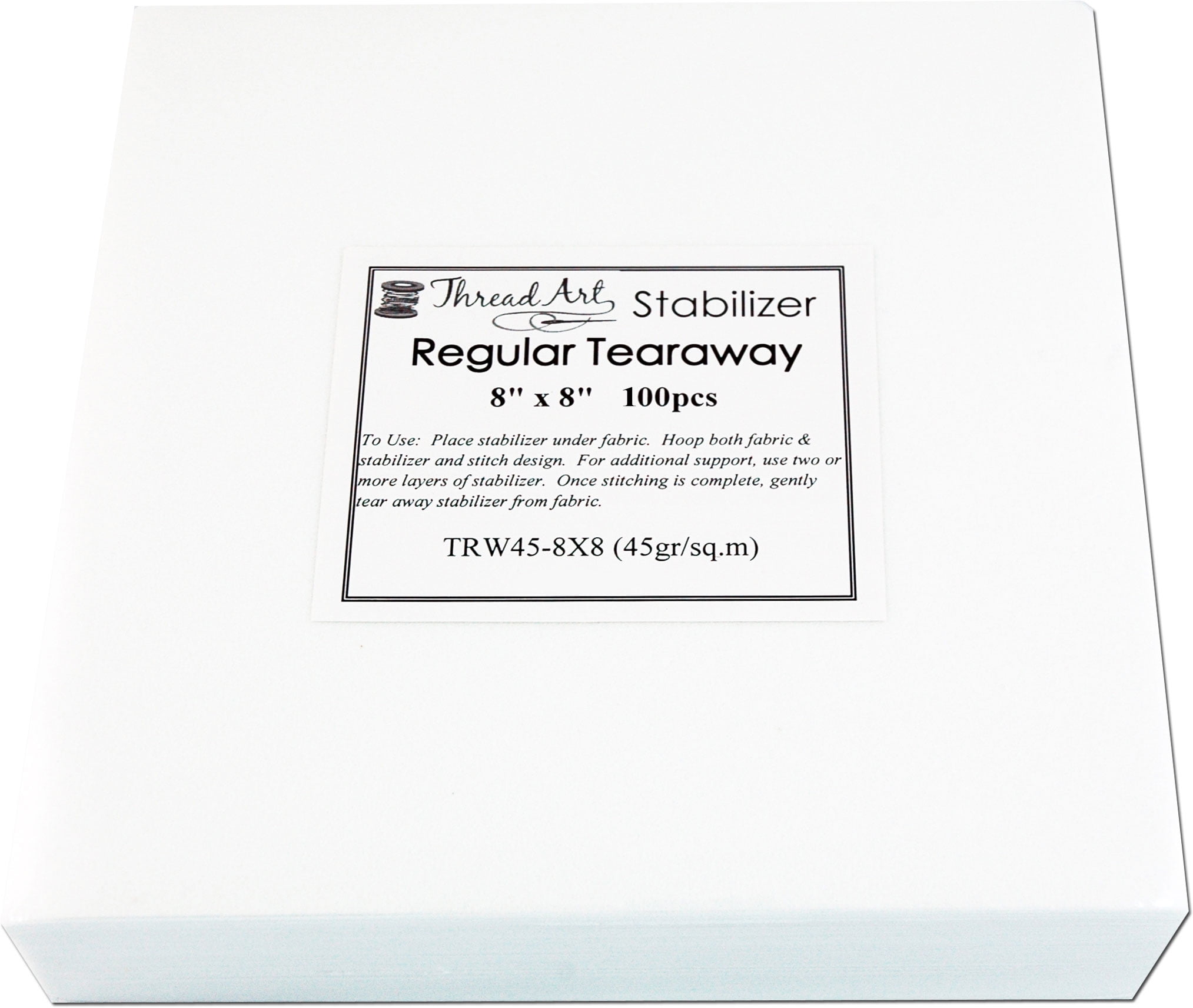 Tearaway Embroidery Stabilizer by Threadart | 1.6 oz Medium Weight | 8' x 8' 100 Precut Sheets | For Machine Embroidery