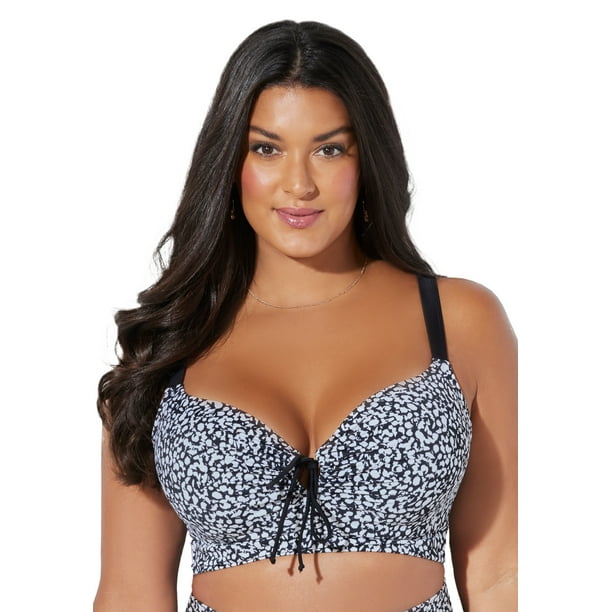 Swimsuits For All Women's Plus Size Bra Sized Tie Front Longline