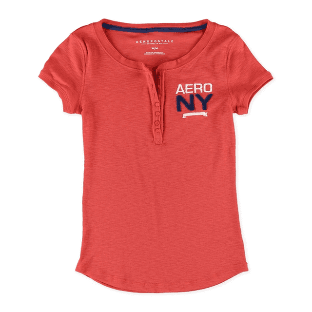 Aeropostale Mujeres Ribbed NY Henley Shirt, Naranja, X-Large Aeropostale henley