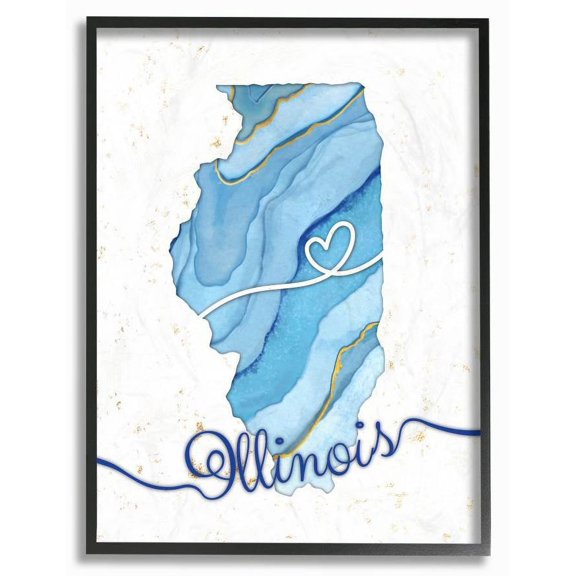 Stupell Industries Illinois Agate Blue US State Design Framed Wall Art by Ziwei Li