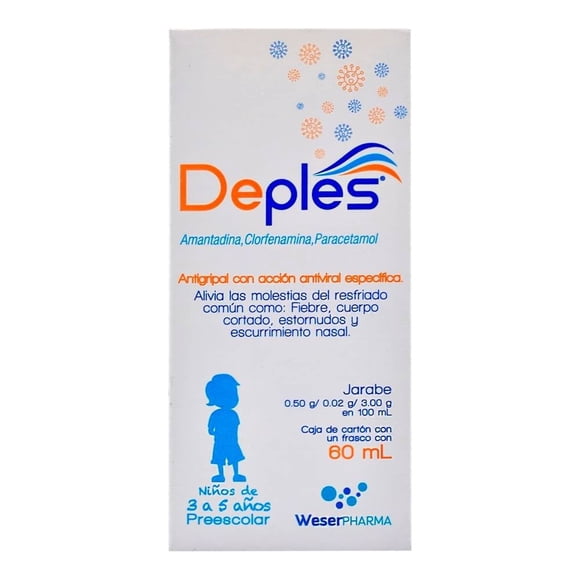 Amantadina, Clorfenamina, Paracetamol Deples preescolar 0.50 g / 0.02 g / 3.00 g, 60 ml jarabe