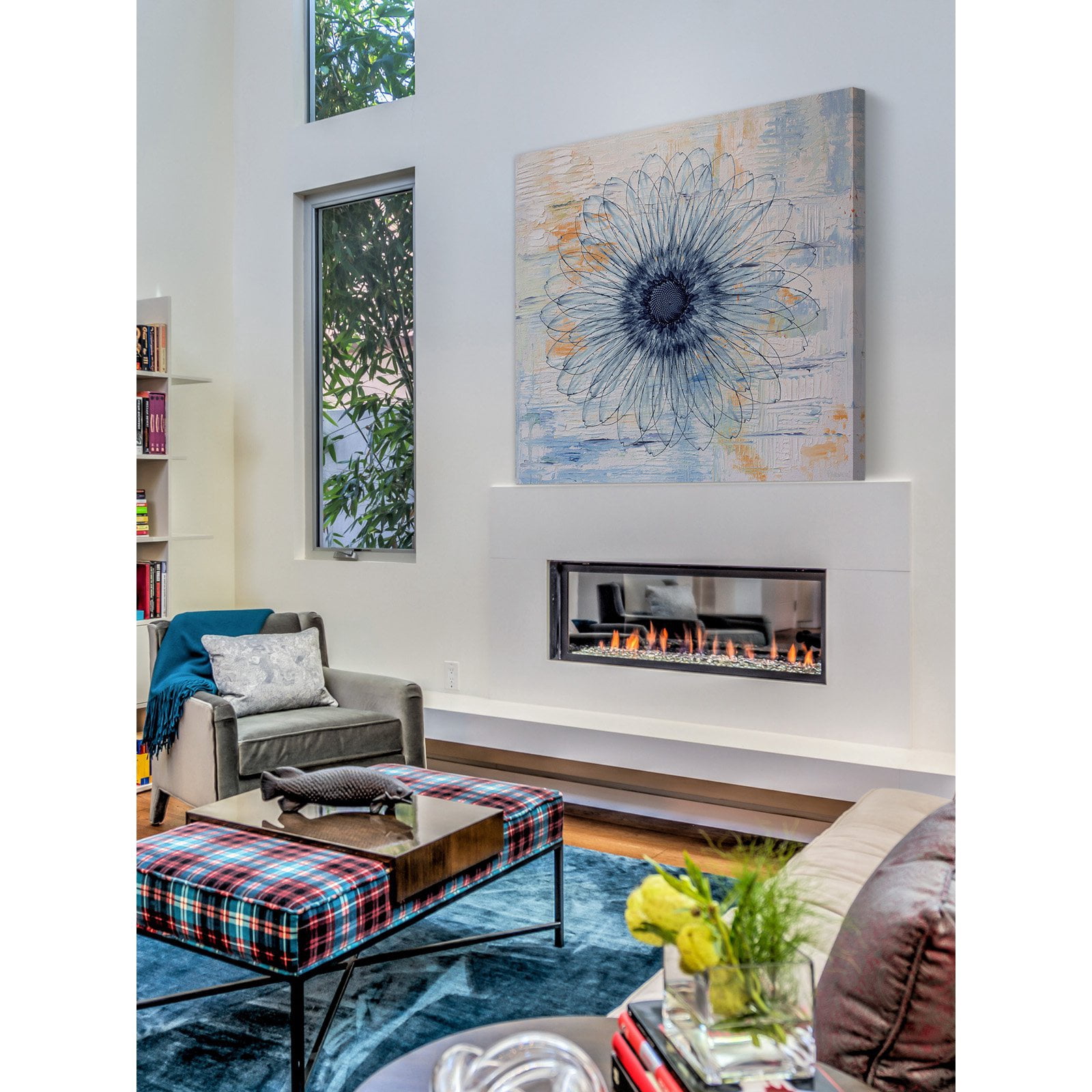 "Blue Burst Bloom" Painting Print on Wrapped Canvas