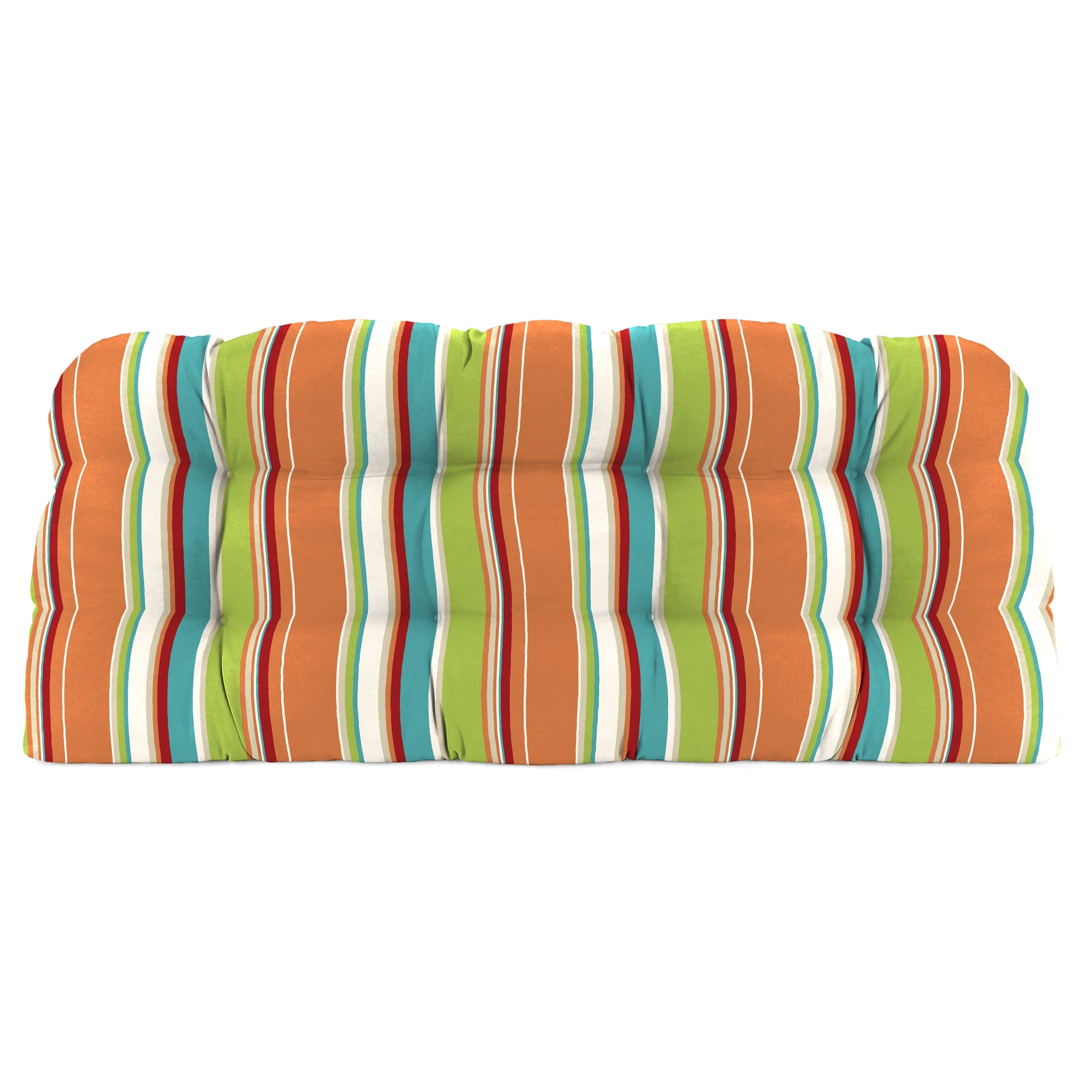Jordan Manufacturing 3-Piece Covert Breeze Multicolor Stripe Tufted Outdoor Cushion with 1 Wicker Bench Cushion and 2 Wicker Seat Cushions