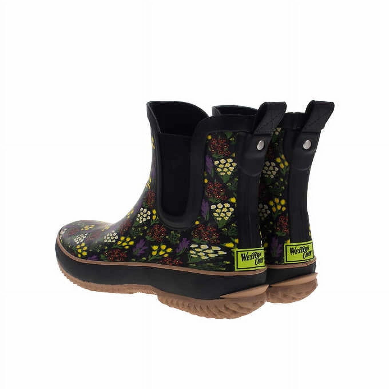 Western Chief Ladies' Size 10, Chelsea Rain Boot, Black (flowers)