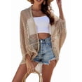thumbnail image 2 of Women's Crochet Long Sleeve Lightweights Cover Open Front Cardigan for Summer Khaki One size, 2 of 10