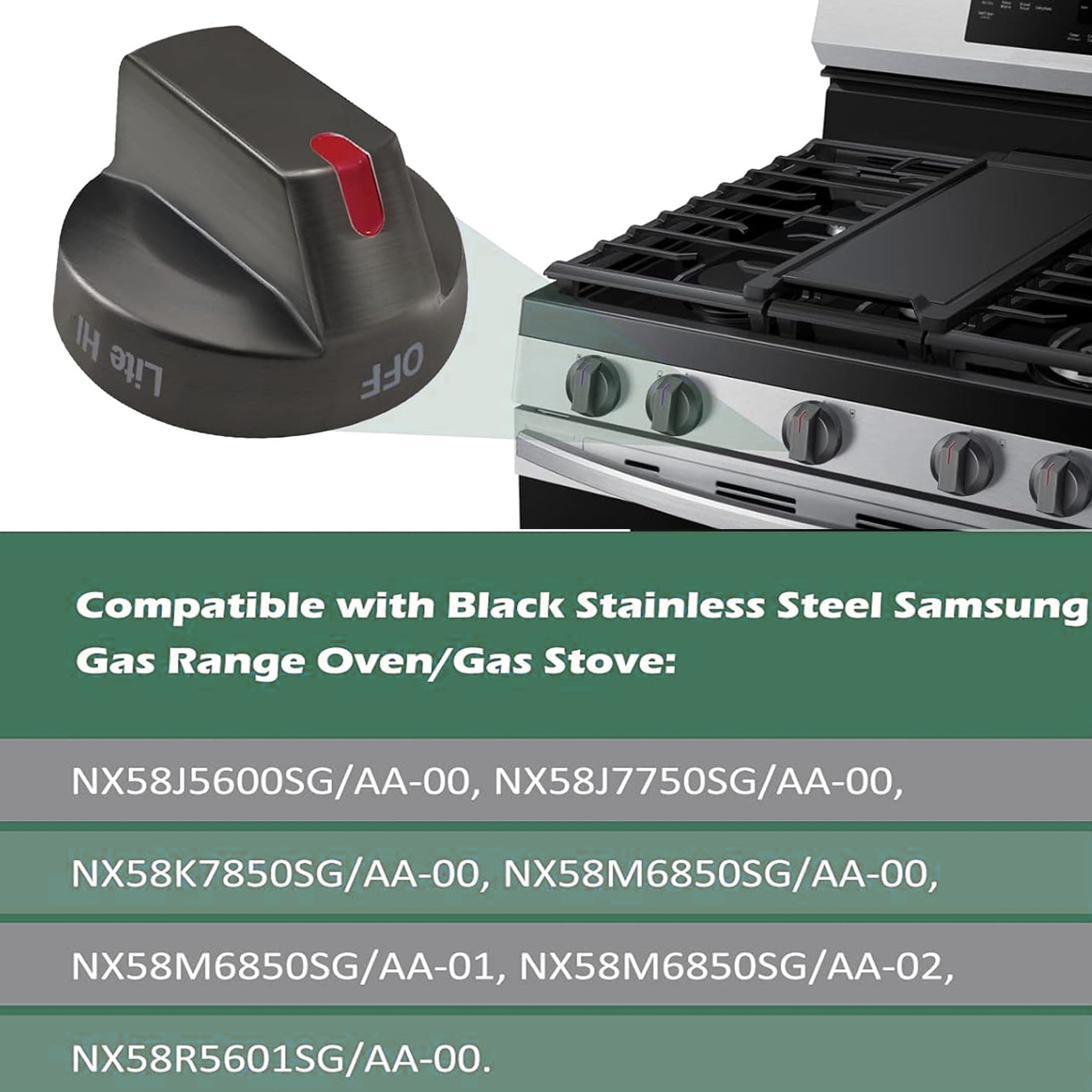 5 Pcs Gas Stove Knobs Control Knob DG64-00473B Stainless Steel Compatible with Samsung Stove Knob Replace NX58M6850SG,NX58J7750SG,NX58J5600SG,NX58K7850SG