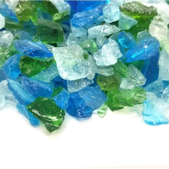 (5-Pound) Blue Ice & Green Multi-Purpose Premium Decor & Fire Glass Rock 1/4"-1/2" inch - for Use in Fire Features, Aquariums, Apothecary, Jars, Vase, Potted Plants, Fire Bowls, Etc. (Tundra Blend)