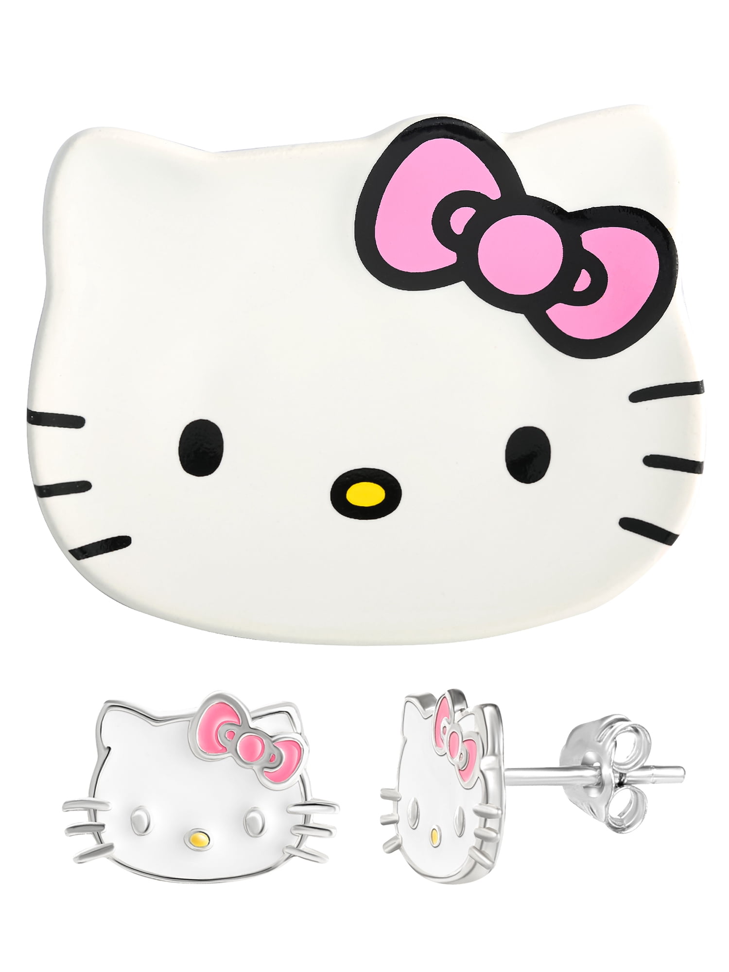 Hello Kitty Sterling Silver Earrings with Ceramic Jewelry Tray Gift Set