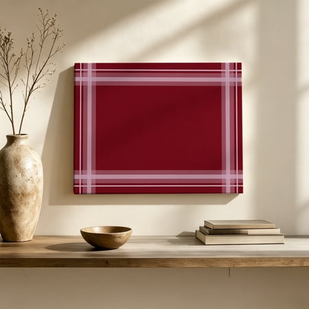 Red Pink Checkered Canvas Wall Art Modern Minimalist Symmetrical Lines Grid Wall Art Prints Artwork Framed Canvas Ready to Hang Art Pictures for Living Dining Room Bedroom Hallway 24 x 20