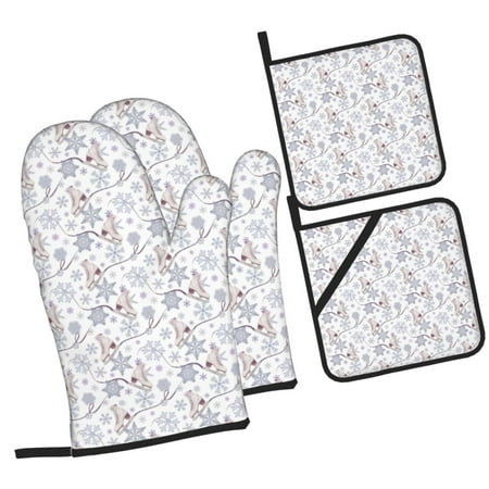 

Balery Elegant ice skates snowflakes Pattern Oven Mitts and Pot Holders 4 pcs Set Kitchen Oven Glove High Heat Resistant 500℉ Oven Mitts with Non-Slip Silicone Surface