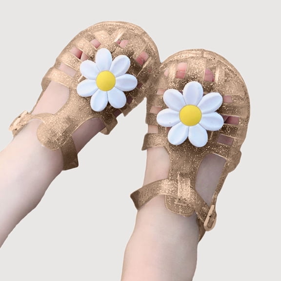 Gyujnb Flower Jelly Sandals for Girls, Buckle Strap, Flat, Closed Toe Summer Beach Shoes (Toddler, Little Girls, Big Girls),4-4.5 Years