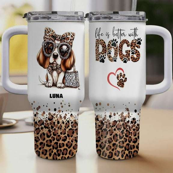 Personalized Dog Tumbler with Basset Hound Dog’s Name – Custom Travel Coffee Cup 40oz, Travel Coffee Cup, Gift for Mother's day, Father's day, Christmas W9YWZp