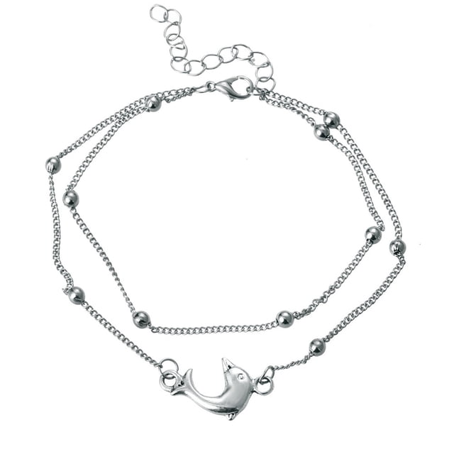 Boho Beads Double Layer Silver Beach Anklets For Women Ring Beads Pendant Foot Chains Beach Bracelet Anklets Pet Remembrance Bracelet Bracelet Display Ring Joint Eyebolt of The Rings Book Set of The