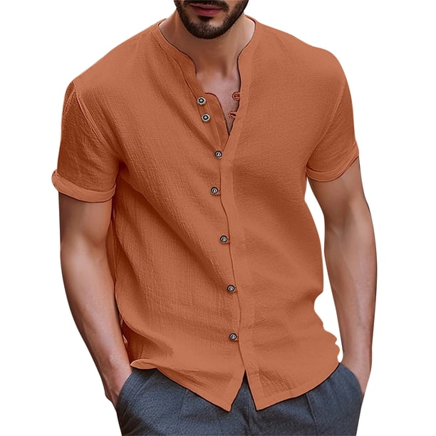Camisas Para Hombre Talla Extra Las camisas de vestir de manga corta de estilo playero para hombres son generalmente adecuadas para camisas informales de negocios elásticas y sin arrugas (Orange, M)