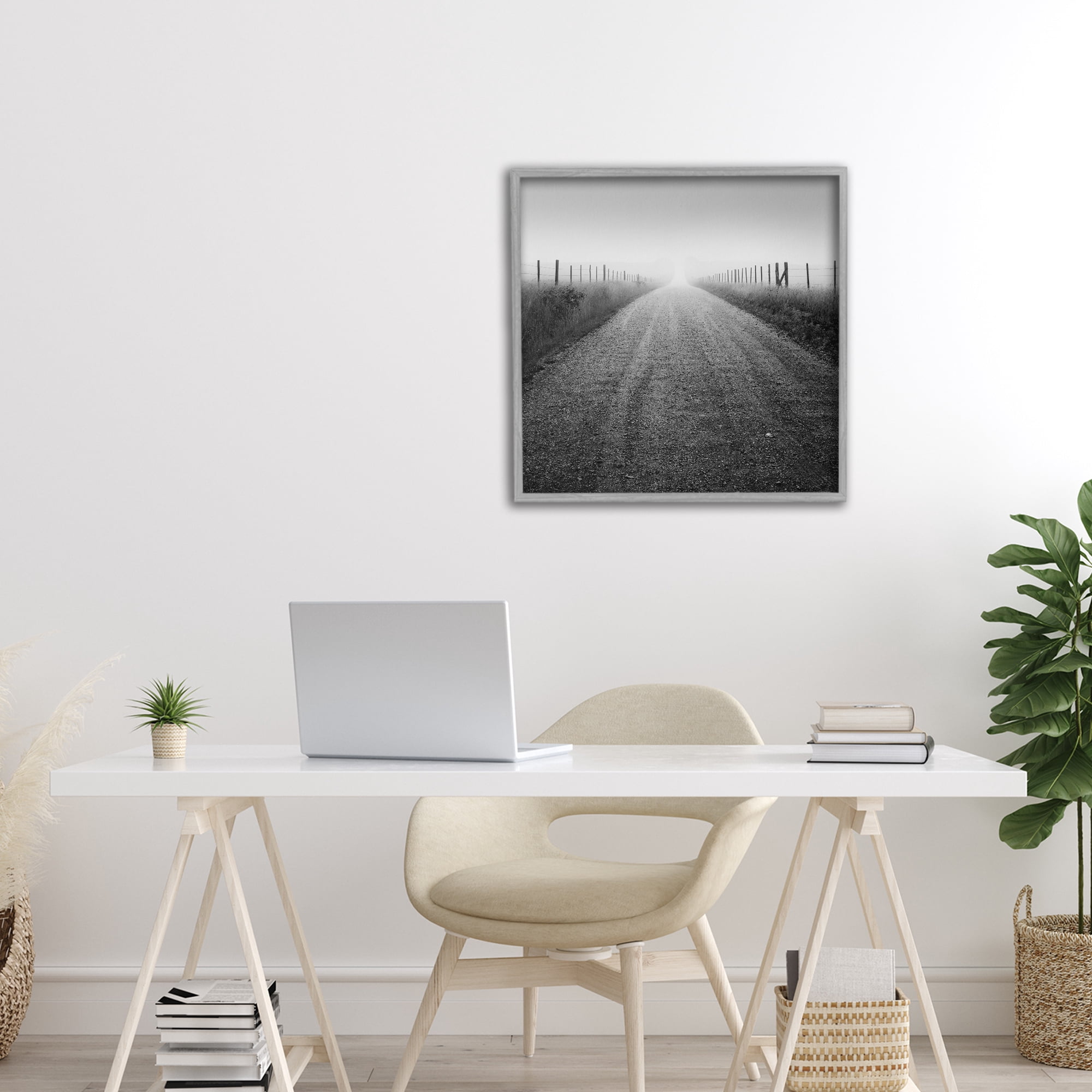 Stupell Industries Country Road in Morning Mist Gray Framed Giclee Art, design by Chip Forelli