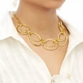 thumbnail image 2 of DESIGNICE Gold Cable Link Pendant Necklace: 14K Gold Plated Loop Chain Link Statement Choker Necklace for Women - Chunky Fashion Double Oval Hoop Pendant Jewelry - Simple Elegant Women Gift, 2 of 7