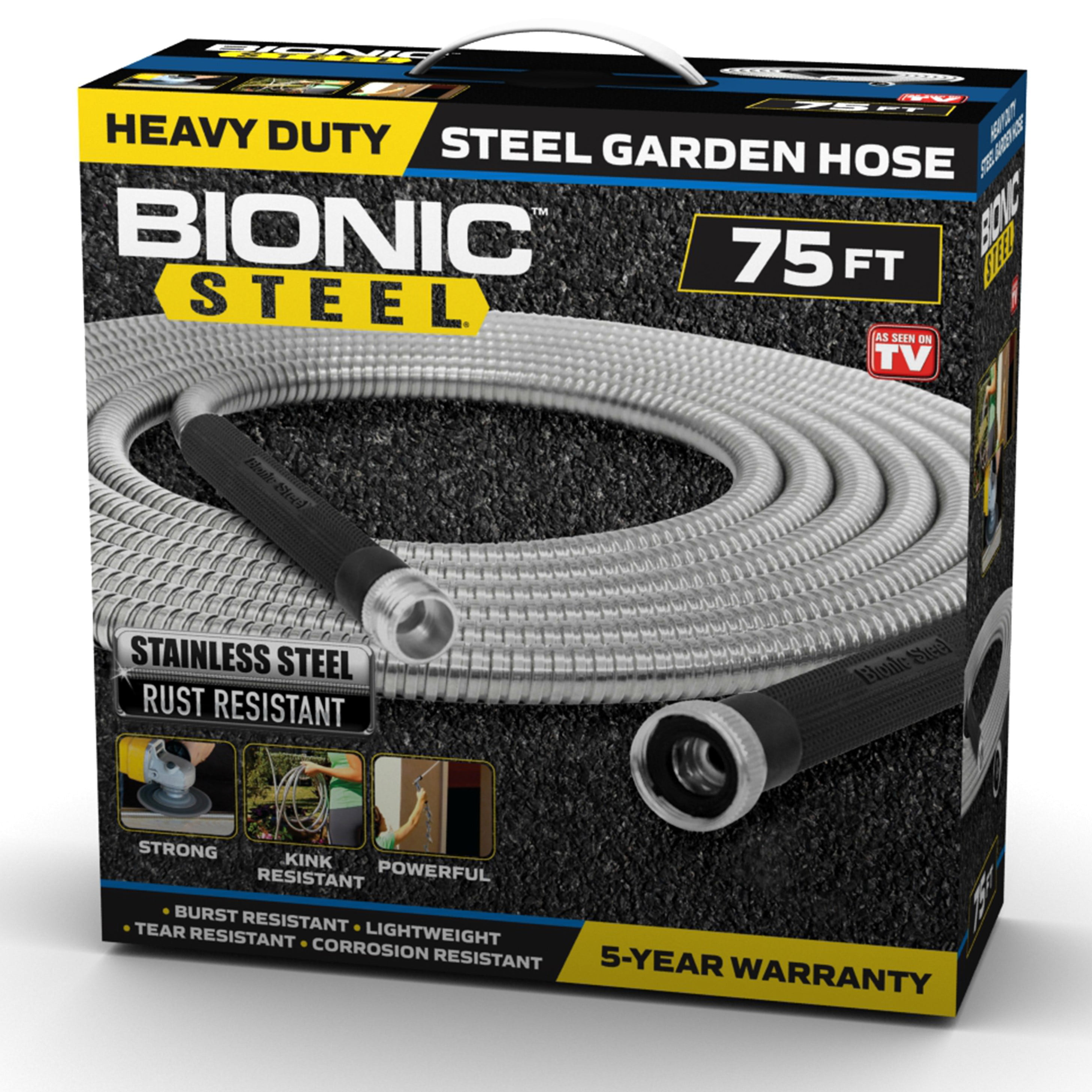 Metal Water Hose MTB 304 Stainless Steel Garden Hose 75-ft with Spray Nozzle and 3/4” Solid Aluminum Connectors