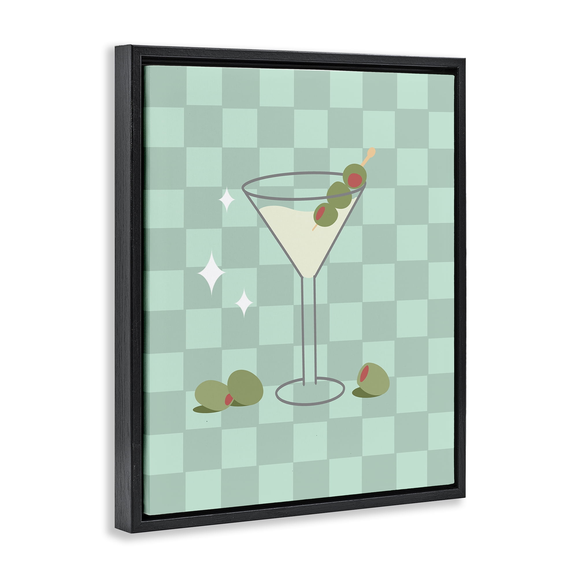 Stupell Industries Checkered Dirty Martini Food & Beverage Painting Black Floater Framed Canvas Art Print Wall Art, 25 x 31
