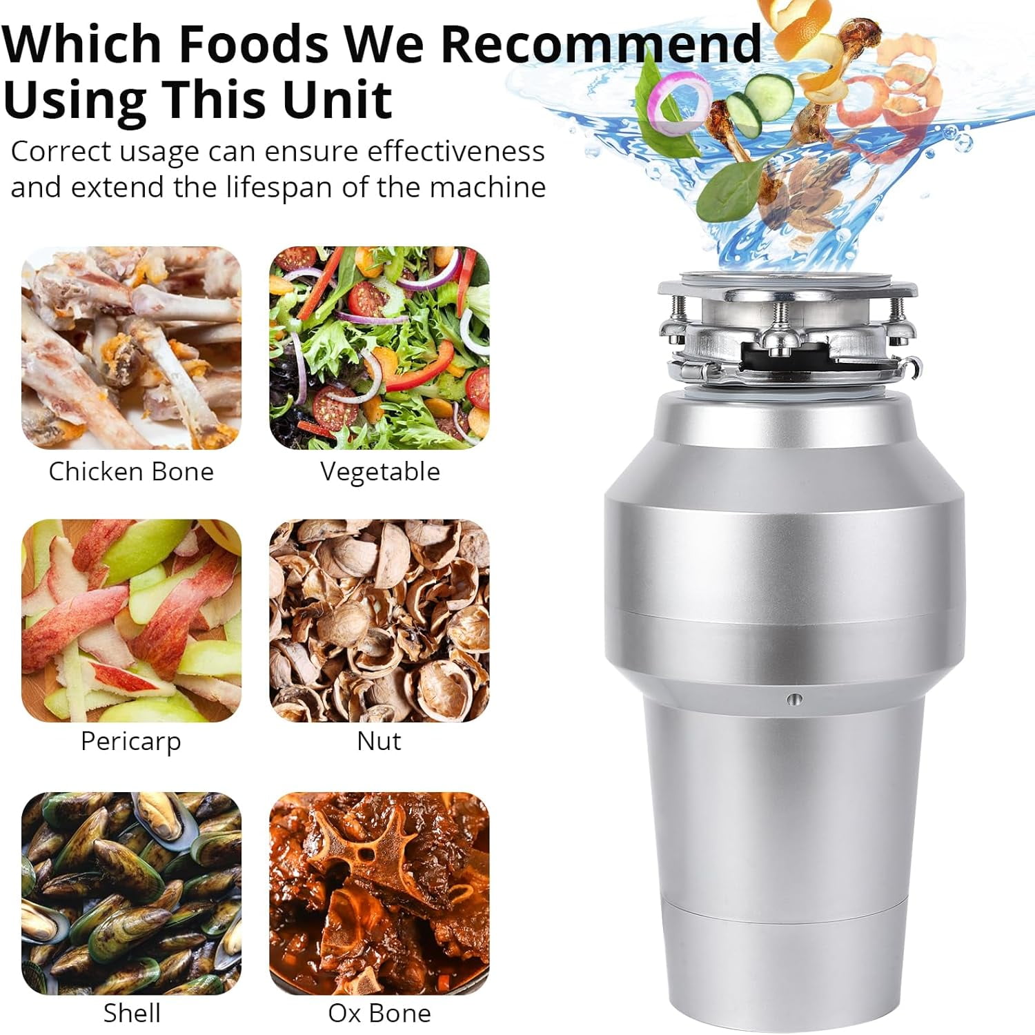 EastVita 3/4HP Garbage Disposal, 560W Food Garbage Disposals, 0.75HP Continuous Feed Food Waste Disposer With 14 Inch Cord, 4200r/Min Food Waste Grinding System
