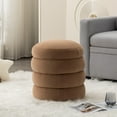 thumbnail image 2 of GZXS Modern Velvet Round Ottoman, 16.93" Upholstered Footrest Stool with Wooden Frame, No Assembly Needed, for Living Room & Bedroom (Ivory), 2 of 7