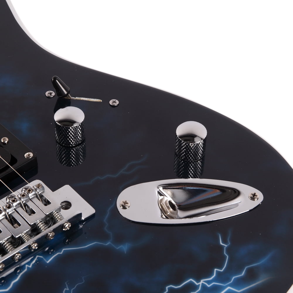 Tcbosik Electric Guitar with Strap, Bag, Plectrum, Power Wire, Tremolo Arm and Tools for Beginner, Lightning Style, Black & White