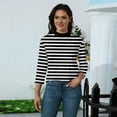 thumbnail image 6 of 3/4 Sleeve T Shirts for Women Mock Neck Womens Blouses Breathable Slim Fit Striped Soft Fabric Womens Summer Tops Casual, 6 of 7