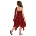 thumbnail image 2 of Hansber One Shoulder Asymmetrical Flower Girls Dress Juniors Bridesmaid Chiffon Wedding Pageant Party Gown Burgundy 8, 2 of 7