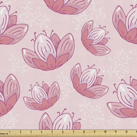 Floral Fabric by the Yard Upholstery, Pastel Anemone Blossom Petals Beauty Bouquets Blushing Botanical Fragrance, Decorative Fabric for DIY and Home Accents, Pale Pink and Rose by Ambesonne