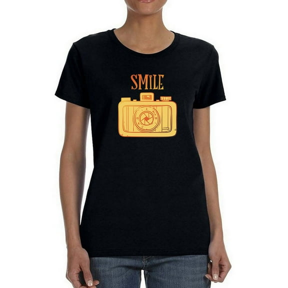 Smile Vintage Women Black T-Shirt, Female Medium