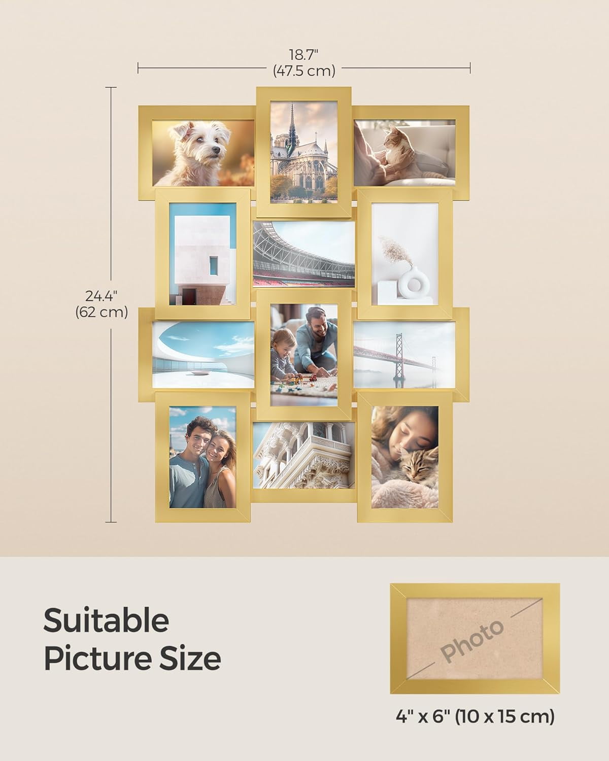 Collage Picture Frames, 4x6 for Wall Decor Set of 12, Multi Family Photo for Gallery Decor, Hanging Display, Assembly Required, Ink Black