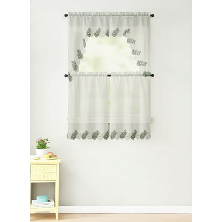 Beige 4 Piece Kitchen Window Curtain Set Sage Green And Ivory