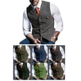 thumbnail image 2 of Chaleco De Un Solo Pecho Con Cuello En V Patrón De Cuadros Chaleco Casual De Moda Delgado Para Hombres Gris Claro XXL, 2 of 6