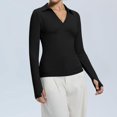 thumbnail image 5 of Lumtrix Womens Long Sleeve V Neck Polo Shirts Thumb Holes Business Casual Collared Tops Slim Fitted Basic 2026 Spring Tees Black L, 5 of 7