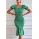 thumbnail image 5 of Vestido PRETTYGARDEN Midi Ajustado Floral Verde Talle Grande, 5 of 8