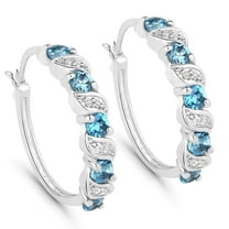 Genuine London Blue Topaz Earrings 1.48 Ct Sterling Silver Hoops for Women