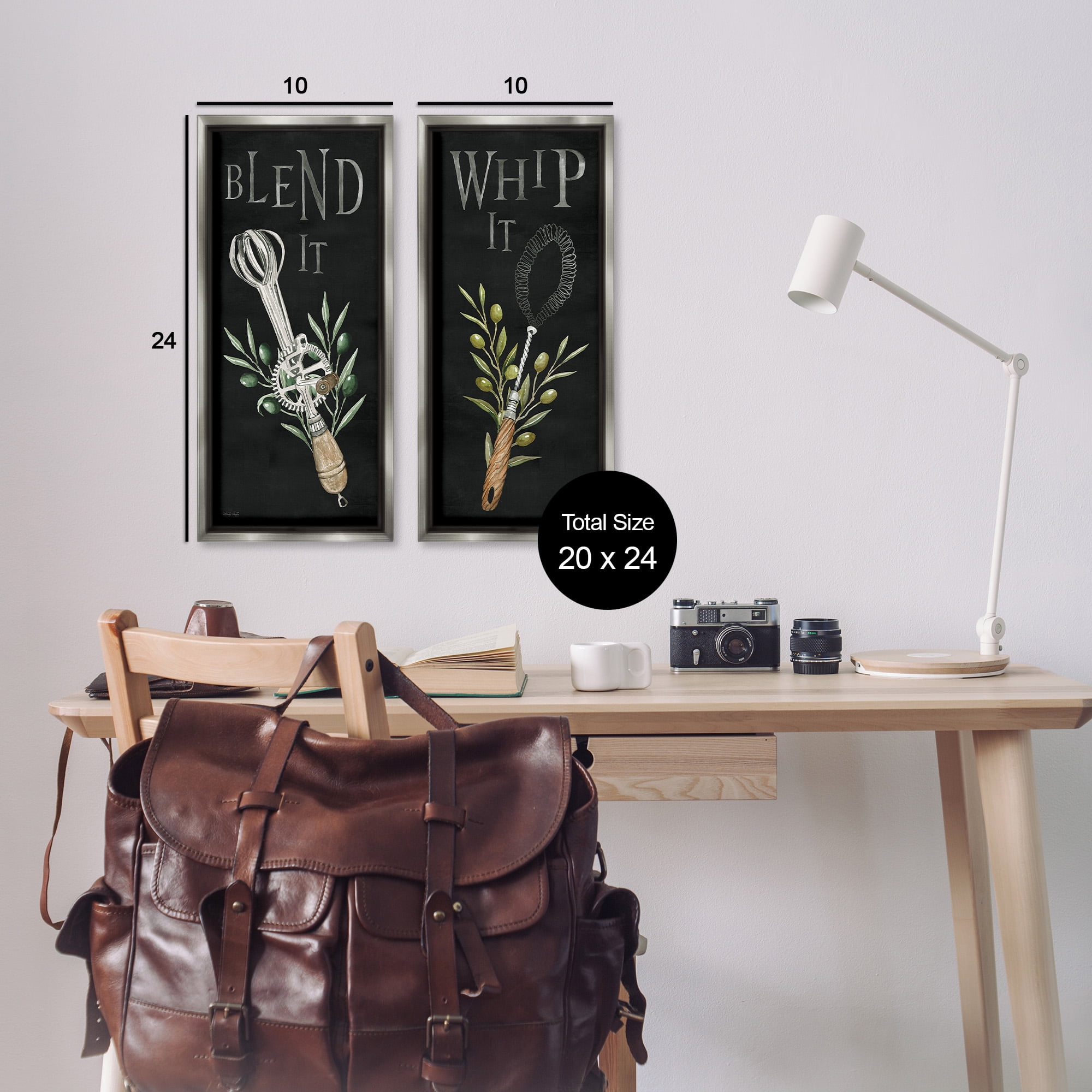 Stupell Industries Vintage Utensil Phrases Botanical & Floral Painting Gray Floater Framed Canvas Art Print Wall Art, 11 x 25, Set of 2
