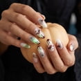 thumbnail image 4 of 16PCS Medium Halloween Luminous Press On Nails, Glow in The Dark Fake Nails with Skull Spider Web Ghost Pumpkin Prints, Glossy Spooky Reusable Artificial False Nail Tips for Women Halloween Party, 4 of 6