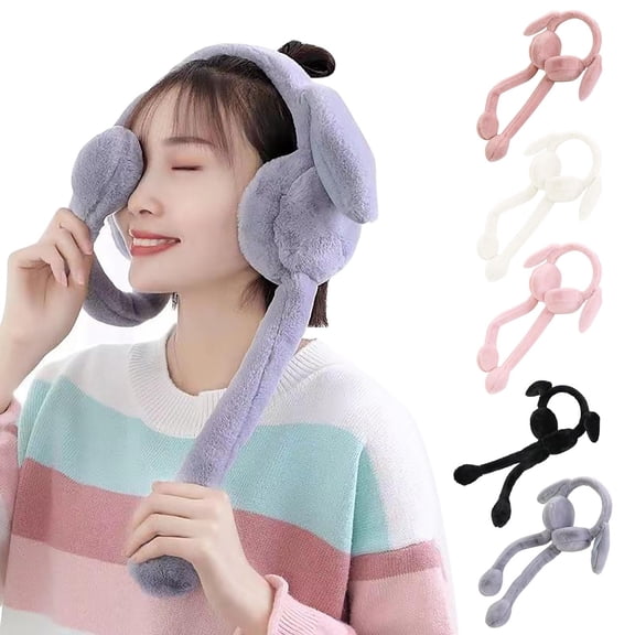 Baberdicy Unisex Moving Bunny Ear Headband, Plush Winter Earmuffs with Flapping Ears, Cute Gift T1501 Universal Fit