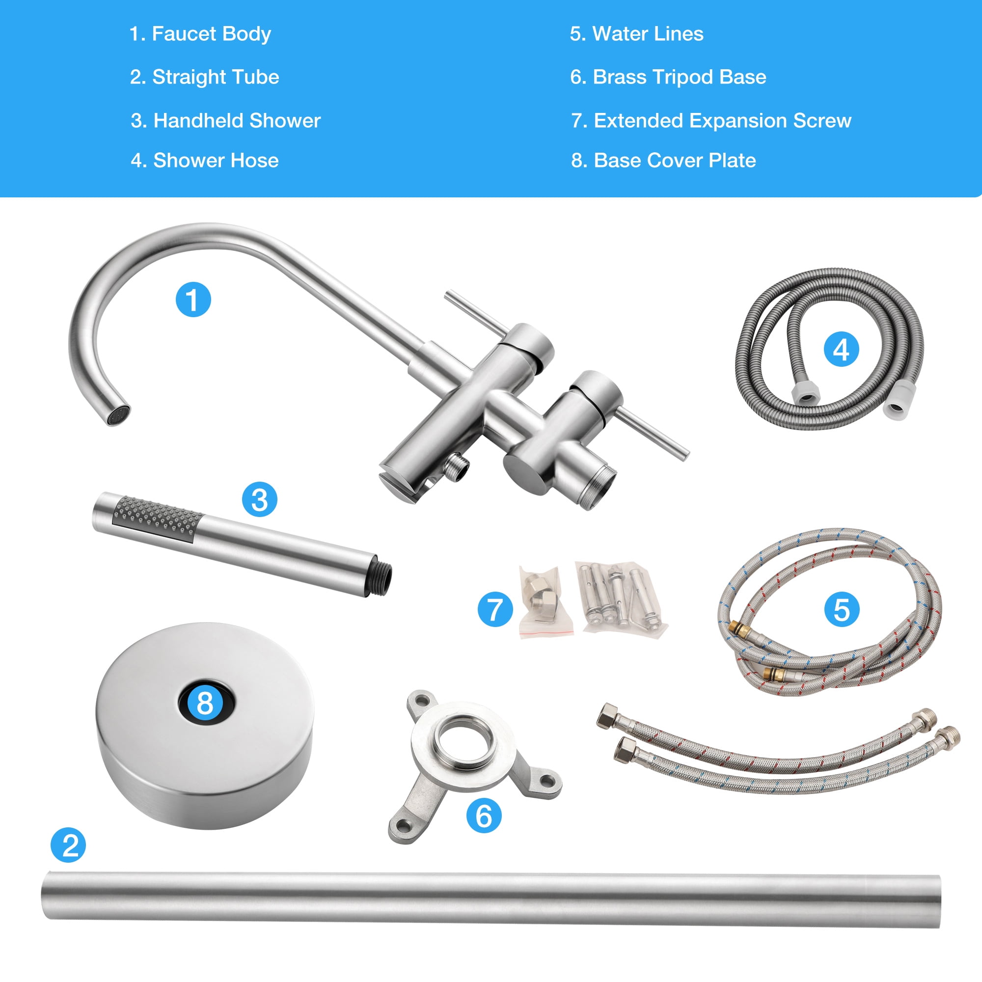 Logmey Freestanding Bathtub Faucet Floor Mounted Two Handles in Brushed Nickel