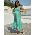 thumbnail image 2 of Smocked Maternity Boho Dress Casual Spaghetti Strap Ruffle Sleeveless Swing Summer Maxi Dress, 2 of 5