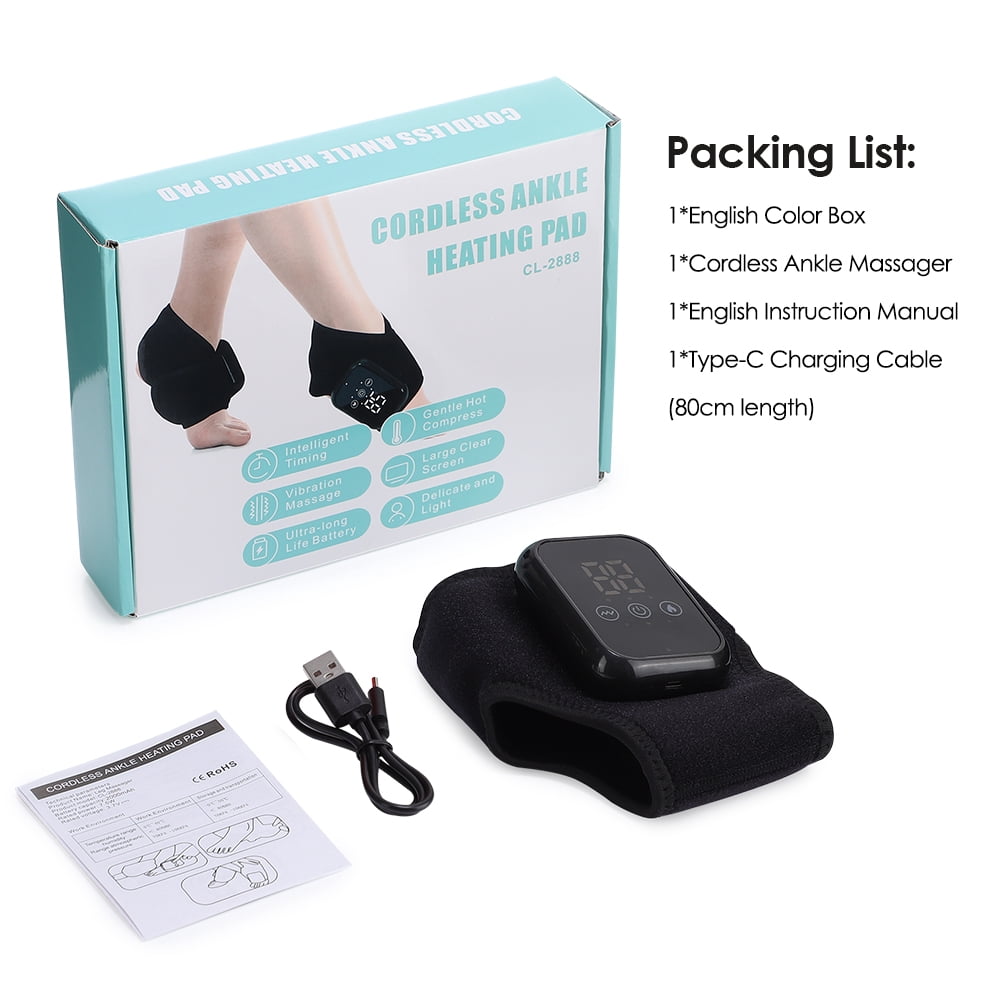 Ankle Heating Pad with Massage, 1Pc Cordless Heated Ankle Brace Wrap, 3 Heat & Vibration Settings, USB Rechargeable Ankle Massager for Pain Relief, Black