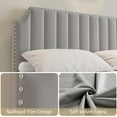thumbnail image 2 of IDEALHOUSE Light Gray King Bed Frames, Velvet Upholstered Headboard, Tall Platform, Metal Wood Slats, Noise-Free, Nailhead Decor, Modern Bedroom Furniture, for Main Suite, Apartment, 2 of 8