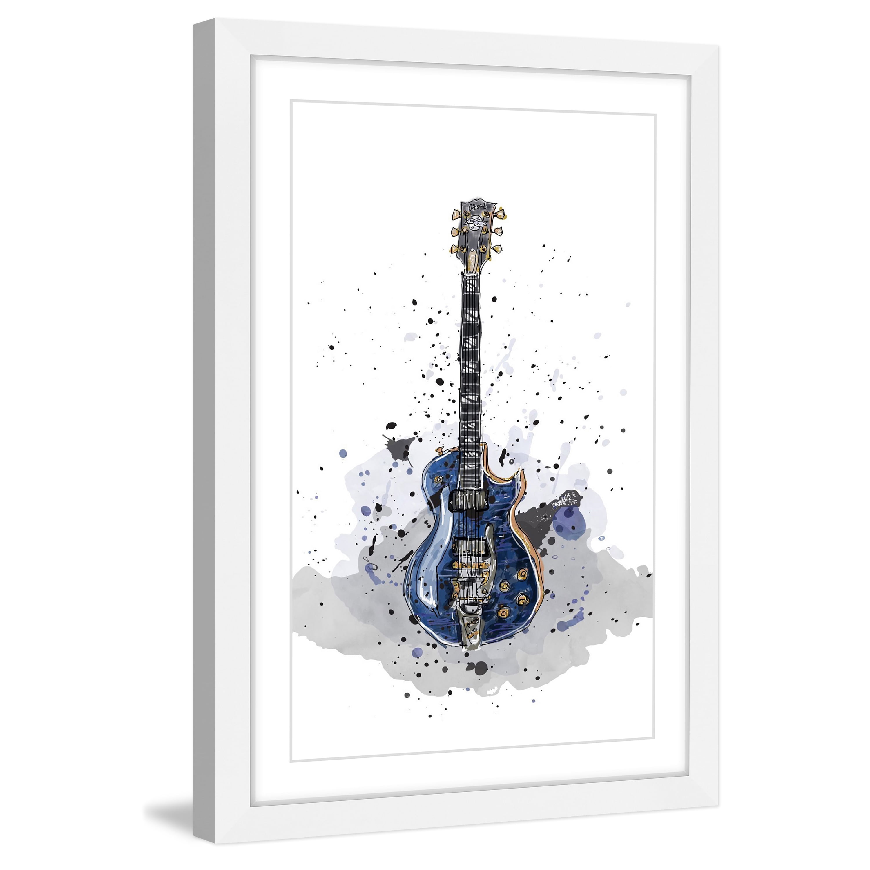 Marmont Hill "Guitare Bleue Sans Texte" by Marie-Eve Pharand Framed Painting Print