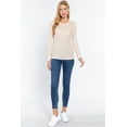 thumbnail image 2 of Saronite Basic Ribbed Knit Cotton Long Sleeve Henley Thermal Top, Beige (Women's), 2 of 3