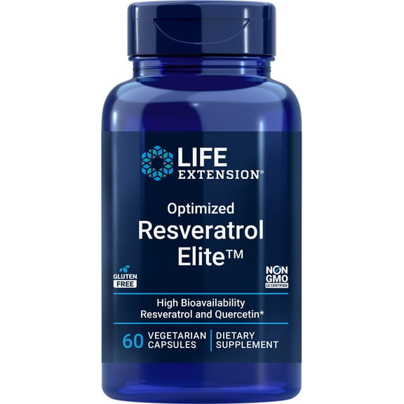 Life Extension Optimized Resveratrol Elite™ - Live a Long, Healthy Life with Trans-Resveratrol & Quercetin - Gluten-Free, Non-GMO - 60 Vegetarian Capsules (2-Month Supply)