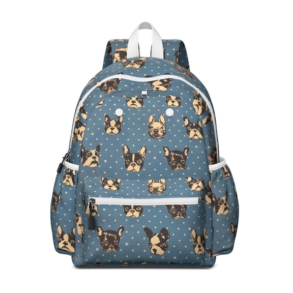 French Bulldogs Blue Backpack for School,Cute School Bag,Schoolbag with Adjustable Shoulder Straps & Padded Back,13.4"x11"x4.7"