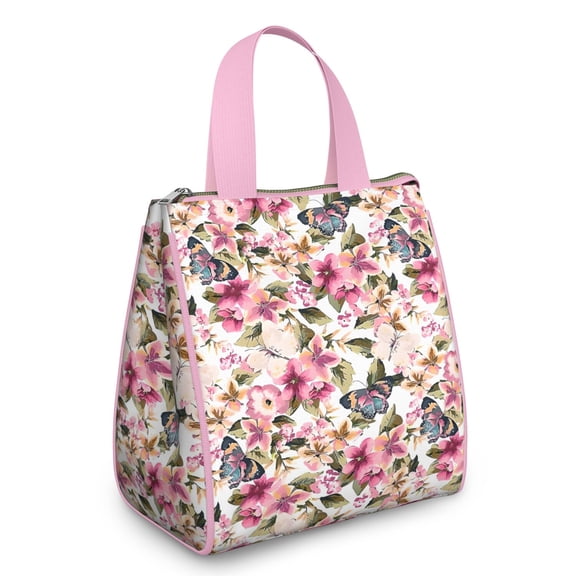Pioneer Flower Floral Print Pattern Insulated Lunch Bag for Women & Adults,Large Portable Soft Cooler Lunch Bag,Thermal Food Storage Tote with Pearl Cotton,8.66L,8.75x5.75x9.5 Inch