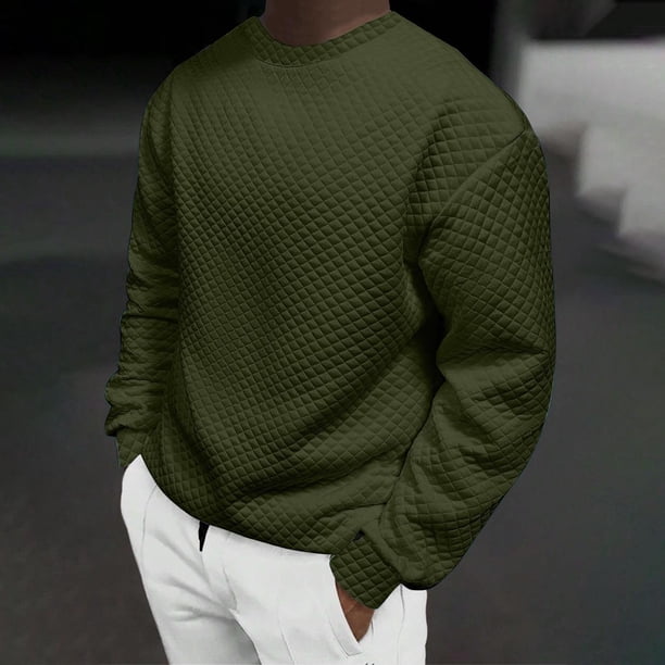 Blusas y camisas de manga larga con cuello redondo para hombre, estilo casual, liso, con cuello redondo, sudadera de manga larga, blusa de poliéster para hombre